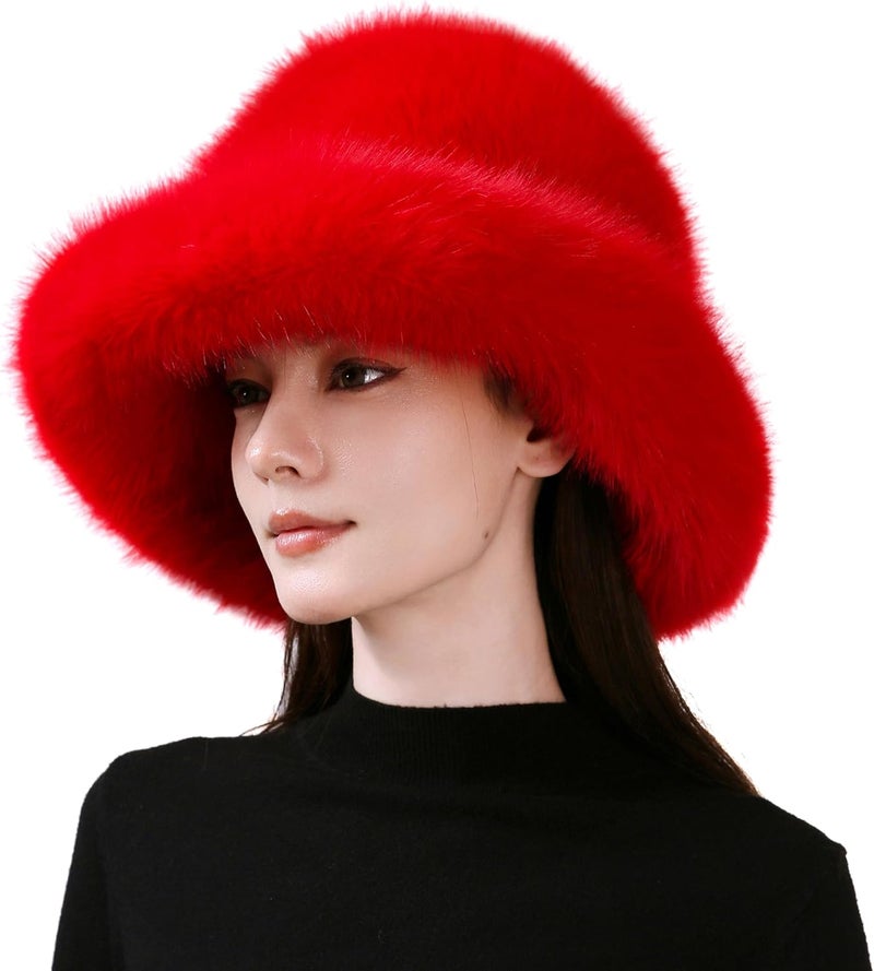 Dikoaina Luxury Faux Fur Bucket Hat for Women Girl – Oversized Brim, Super Soft & Fluffy Winter Hat, Cozy Fur-Like Beanie - Image 1